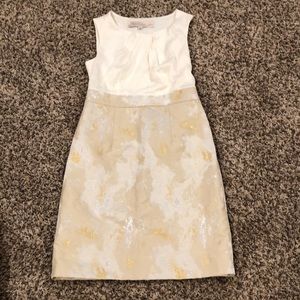 Lela Rose for LOFT cream and gold sheath dress sz2